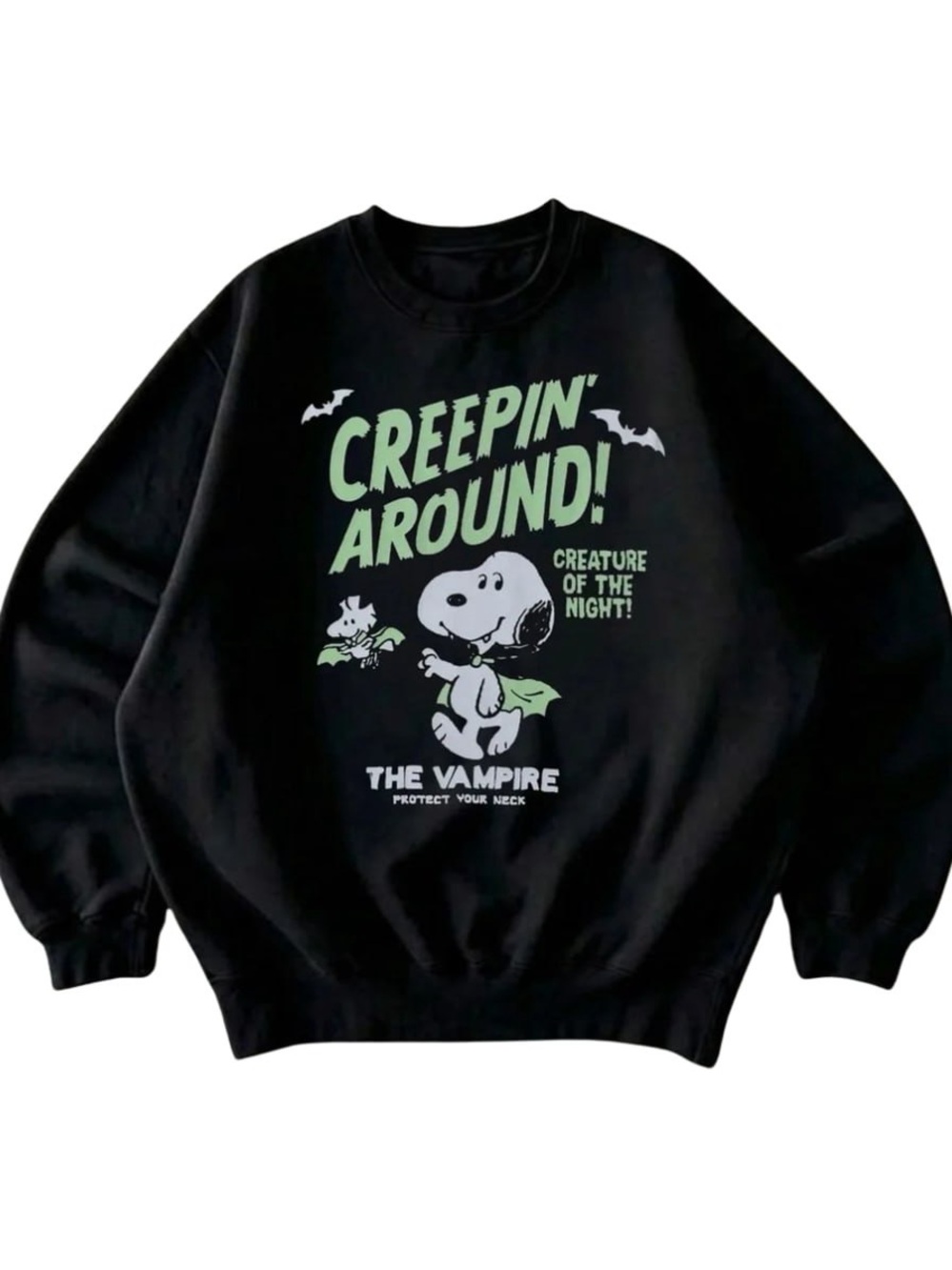 Black Sweatshirt with Mint-Green Creepin  Around Vampire Graphic